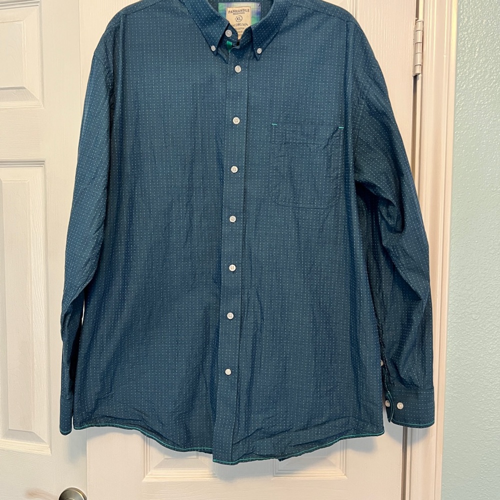 Panhandle Rough Stock Blue Casual Button-Down Western Shirt Size XL